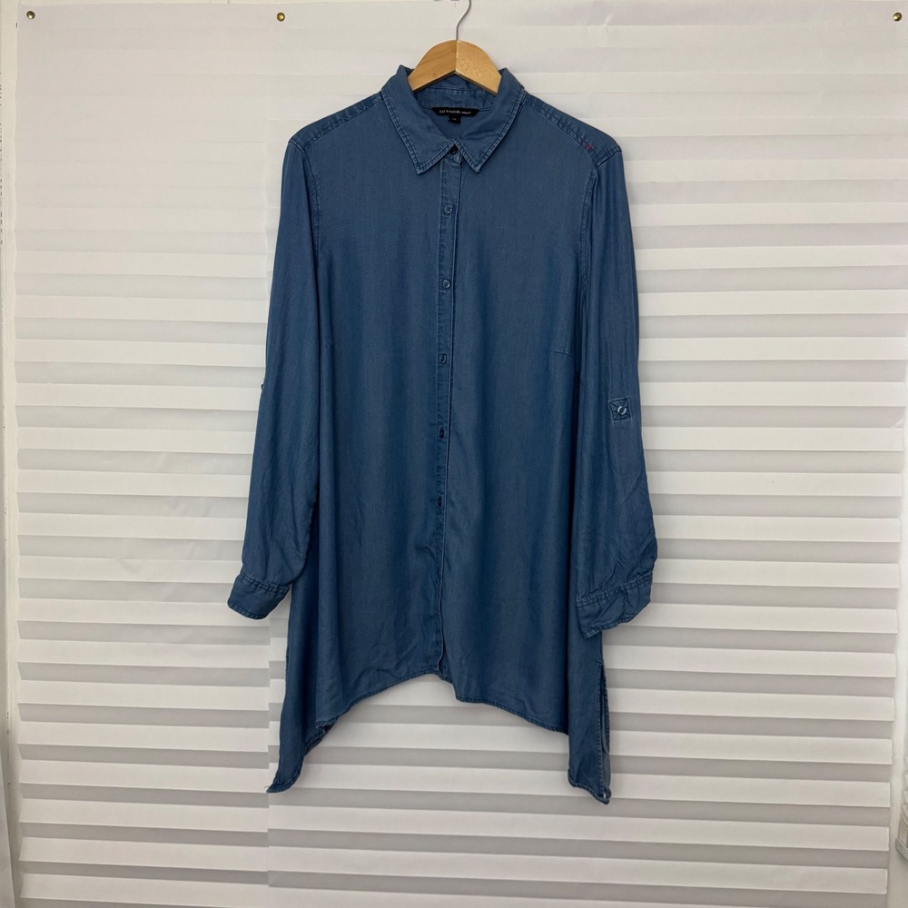 Zac & Rachel Woman Blue‎ Lyocell Sharkbite Hem Roll Tab Tunic Shirt 2X